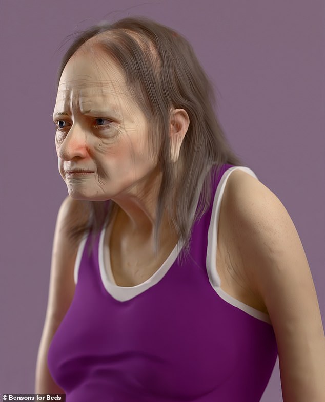 It has also been suggested that more time spent with technology and worsening lifestyles could lead humans to develop characteristics like a hunched back or clawed hands. But these traits would not be genetic. Pictured: An artist's impression of the average Briton 25 years from now