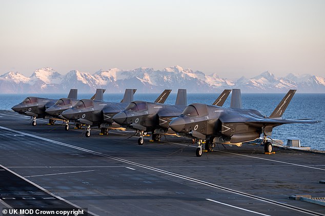 F-35 jets lined up on HMS Prince of Wales flight deck (file image)